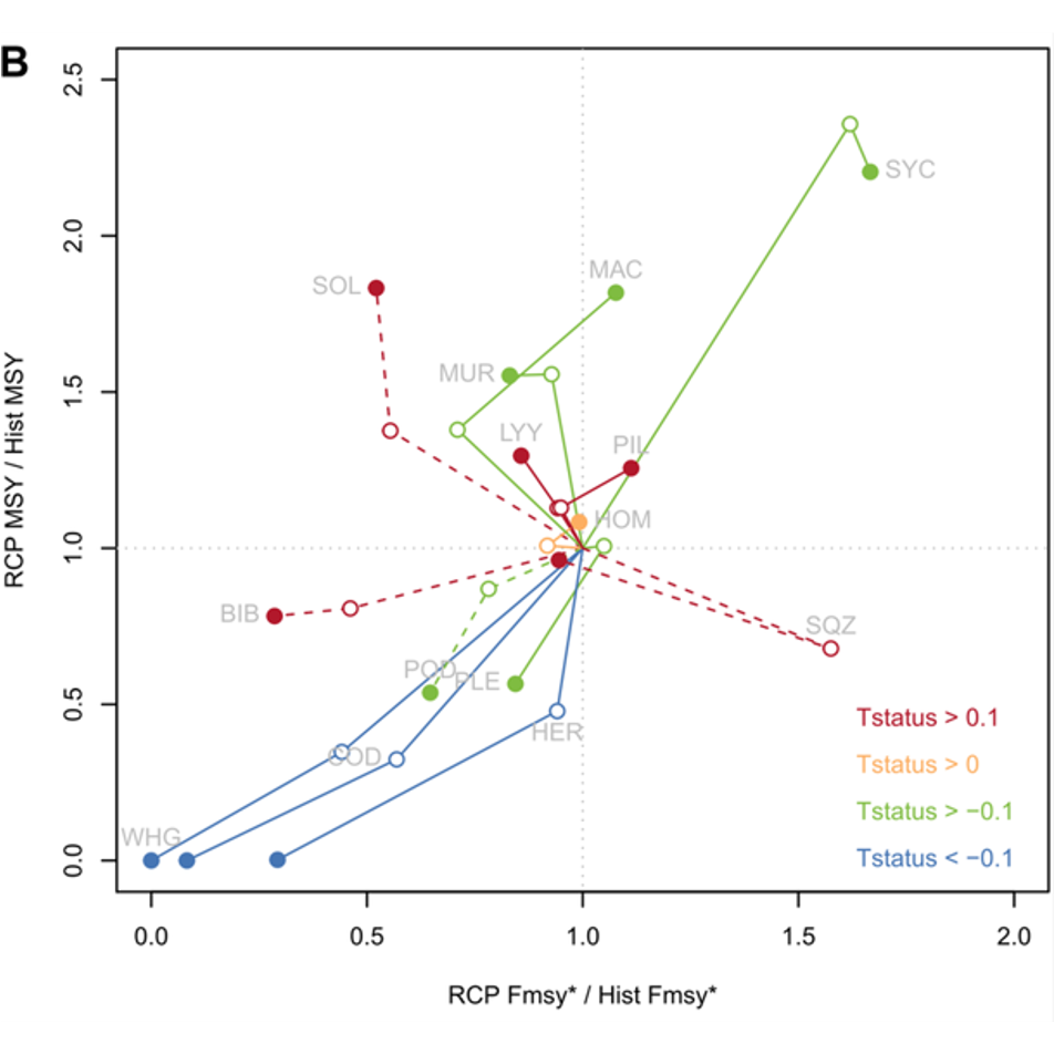 The Risky Decrease of Fishing Reference Points Under Climate Change
